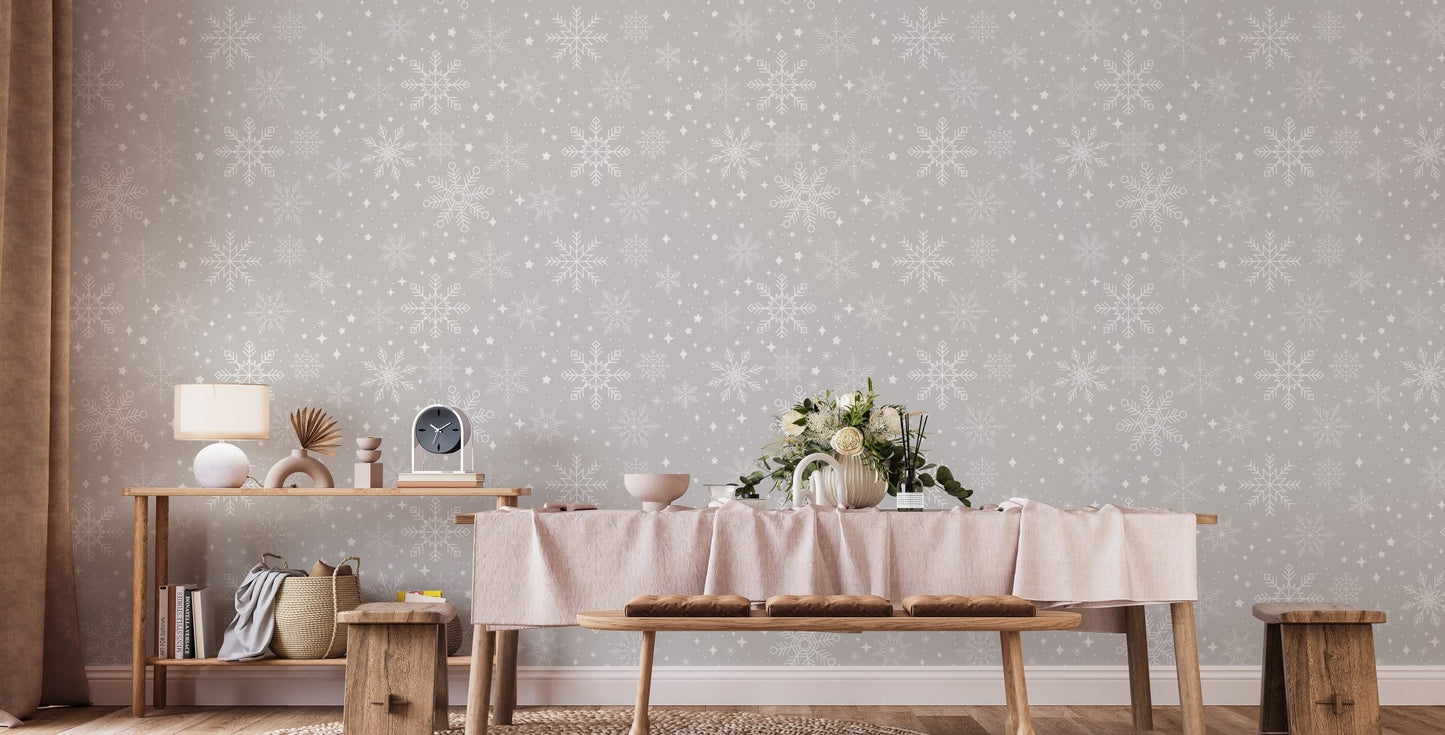 Winter Magic Gray Snowflake Patterns Wallpaper - Wallanza