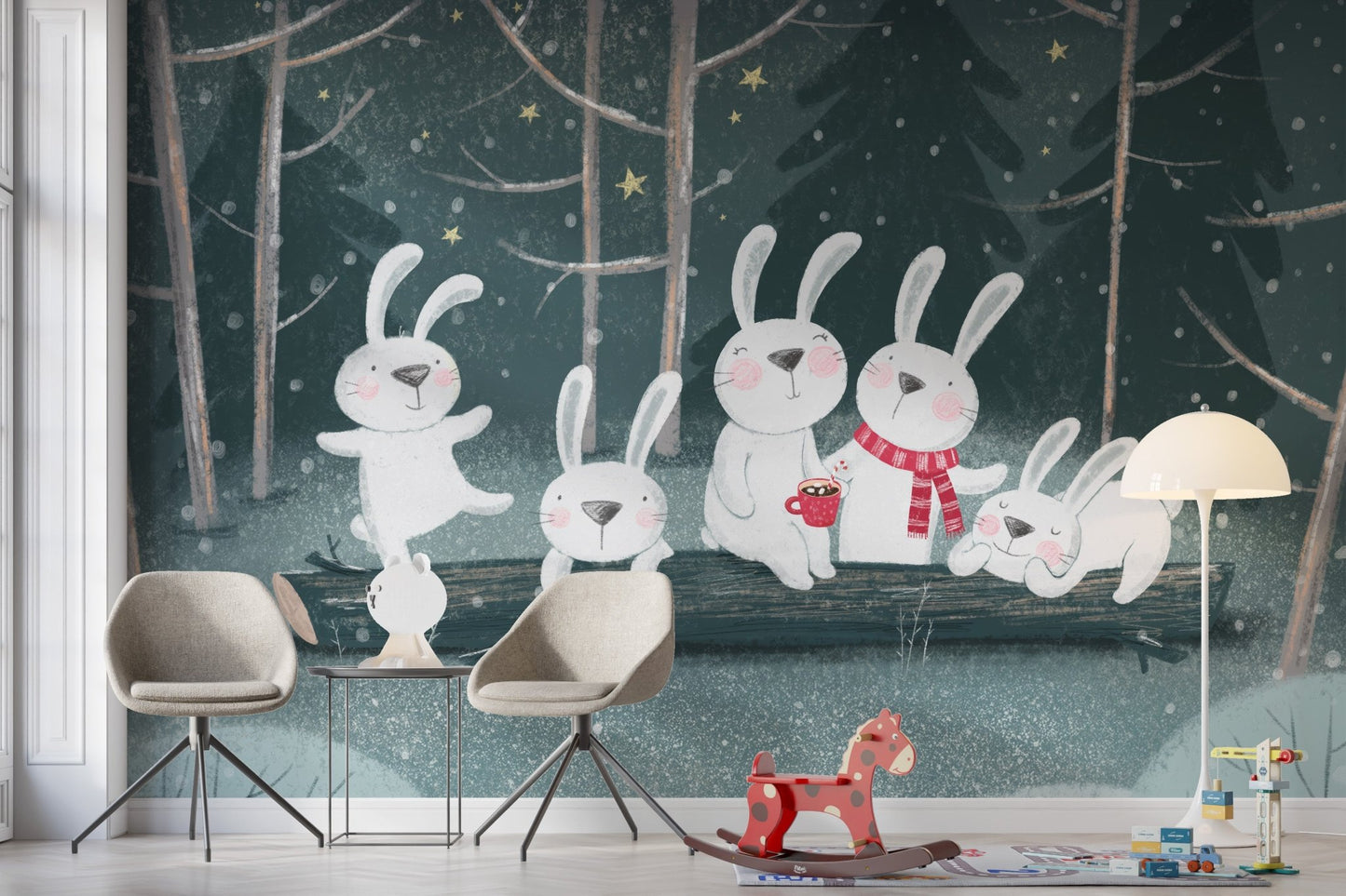 Winter Wonderland Rabbit Wallpaper Mural - Wallanza