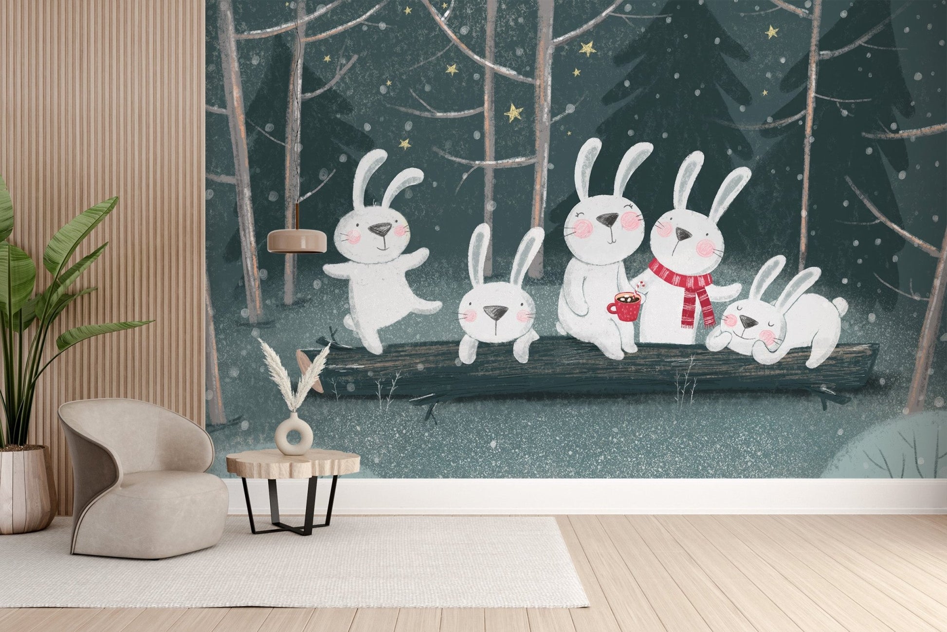 Winter Wonderland Rabbit Wallpaper Mural - Wallanza