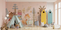Winter wildlife wall mural for tranquil and seasonal decor in playroom.
