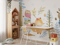 Winter wonderland mural bringing nature's beauty in kids study space.