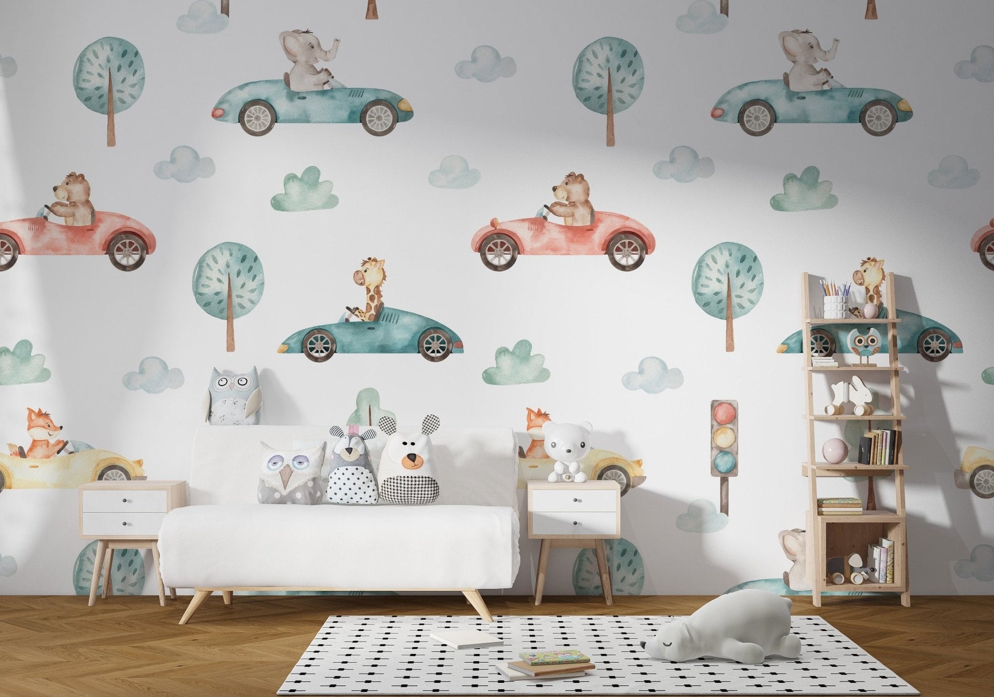 Animal race illustration wallpaper with soft neutral color.