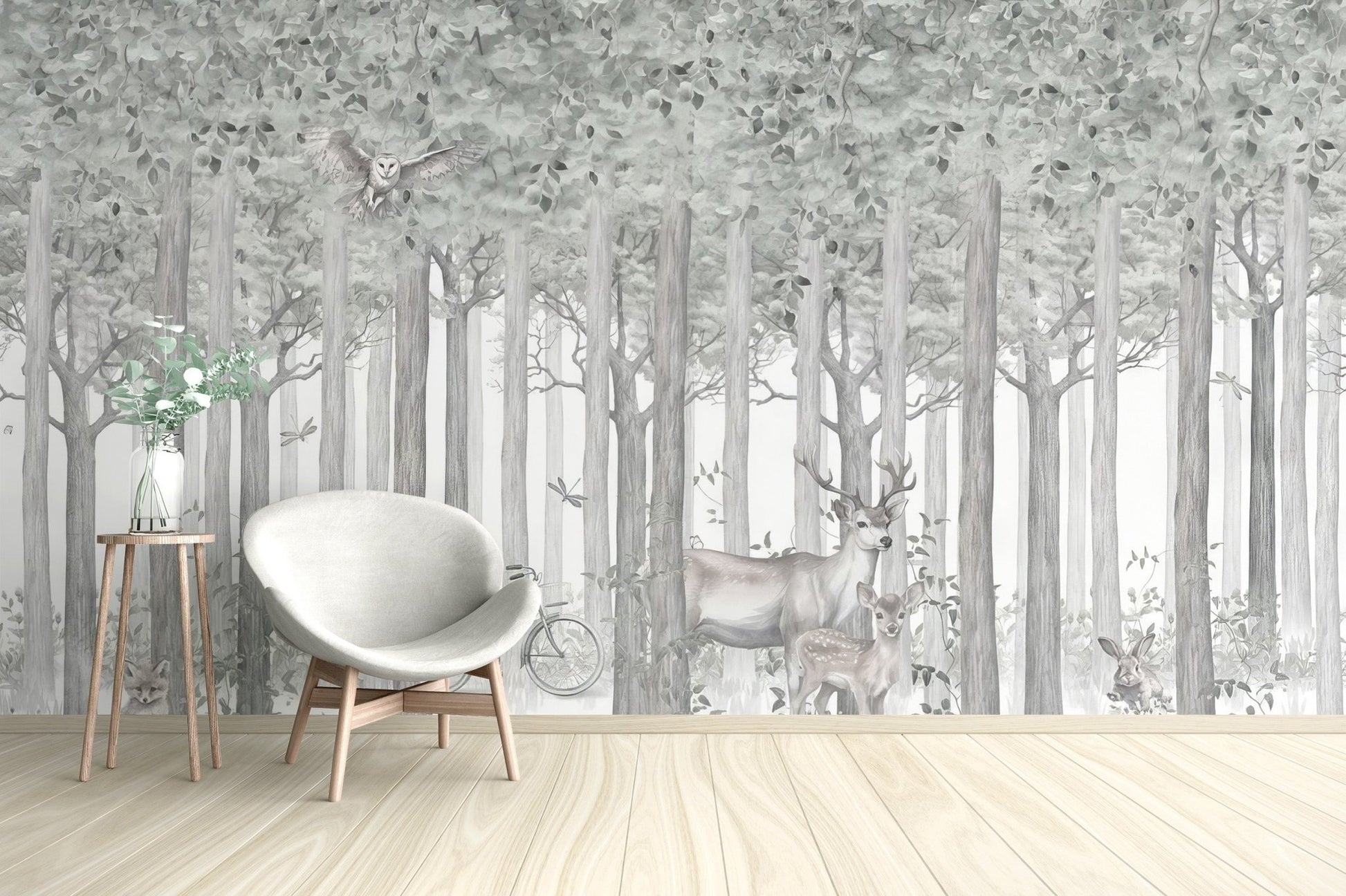 Woodland Deer Scene Wall Mural - Wallanza