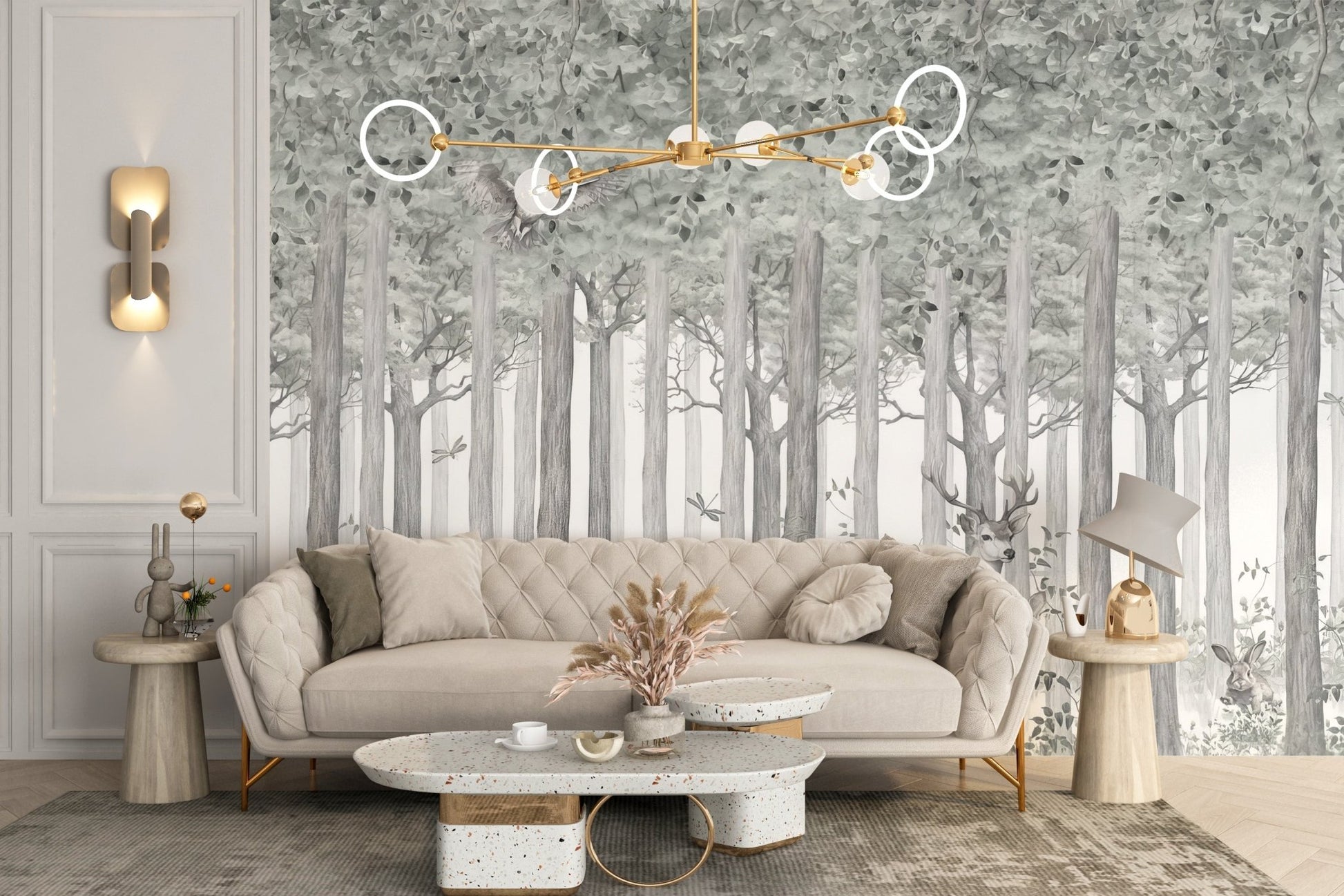 Woodland Deer Scene Wall Mural - Wallanza