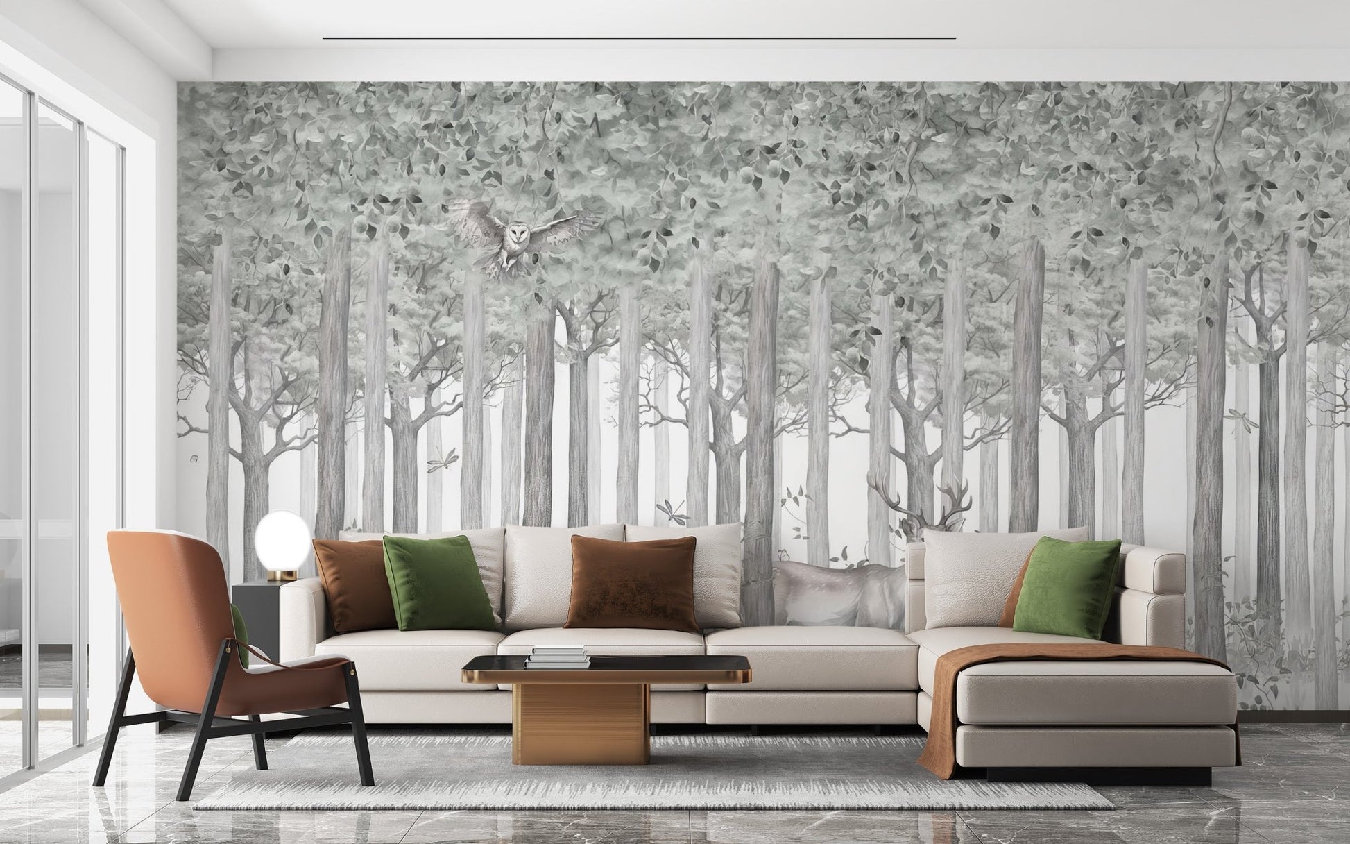 Woodland Deer Scene Wall Mural - Wallanza