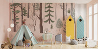 Scandinavian style woodland trees wallpaper wall mural pattern.