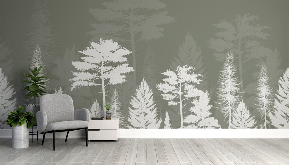 Woods Shadow Wallpaper Mural in Sage Green - Wallanza