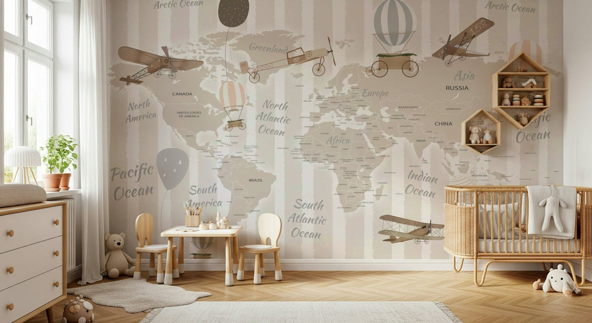 Vibrant political map wall mural with bold country outlines.