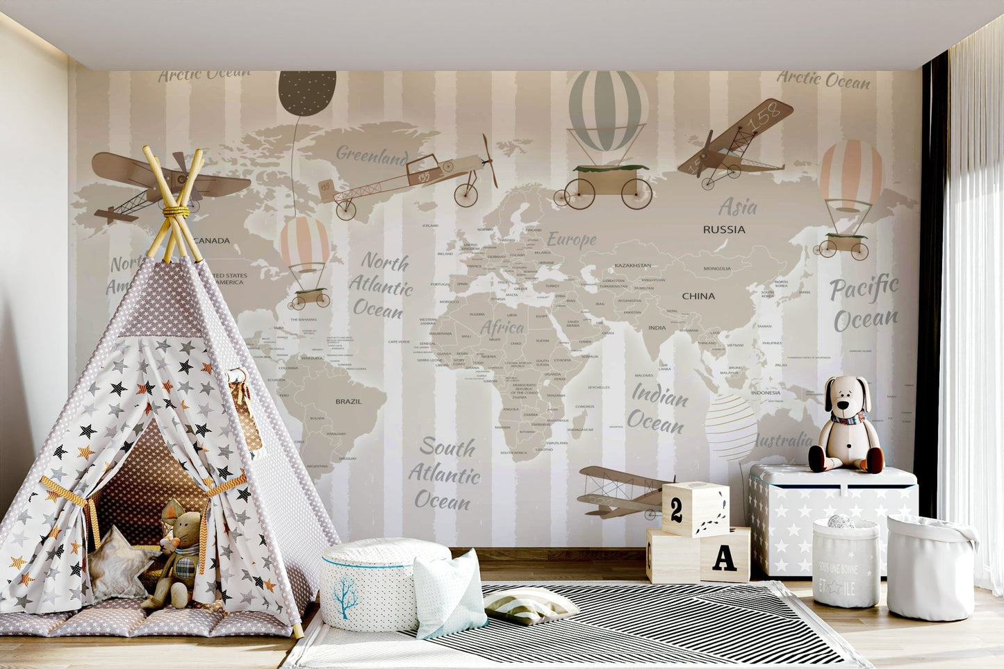 World Explorers Map Wall Mural - Wallanza