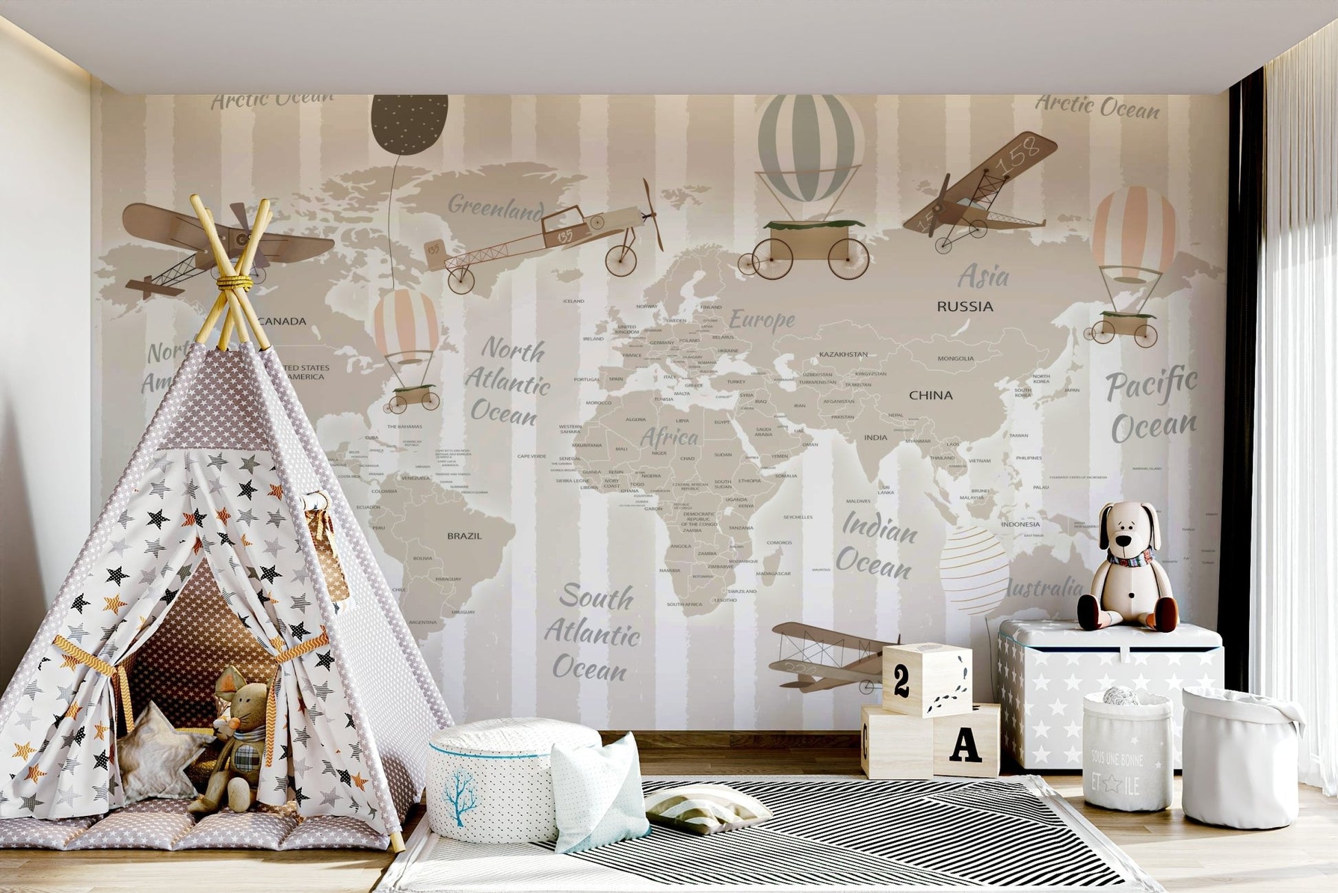 World Explorers Map Wall Mural - Wallanza