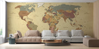 Vintage Style World Map Mural for Stylish Living room.