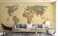 Classic World Map Wall Mural for Home seating area.
