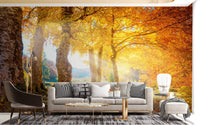 Fall Yellow Leaves Forest Mural for Cozy Living room Interiors