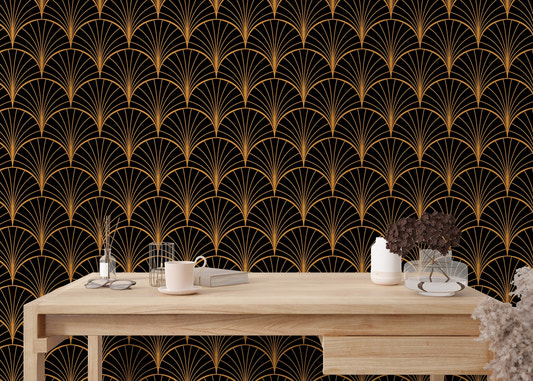 Bright yellow Deco wallpaper for study area.