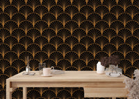 Bright yellow Deco wallpaper for study area.