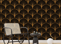 Chic yellow Deco wallpaper for stylish interior walls.