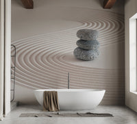 Textured zen garden wallpaper mural with flowing sand lines.
