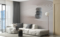 Tranquil ripple texture wallpaper mural with natural stone detail.